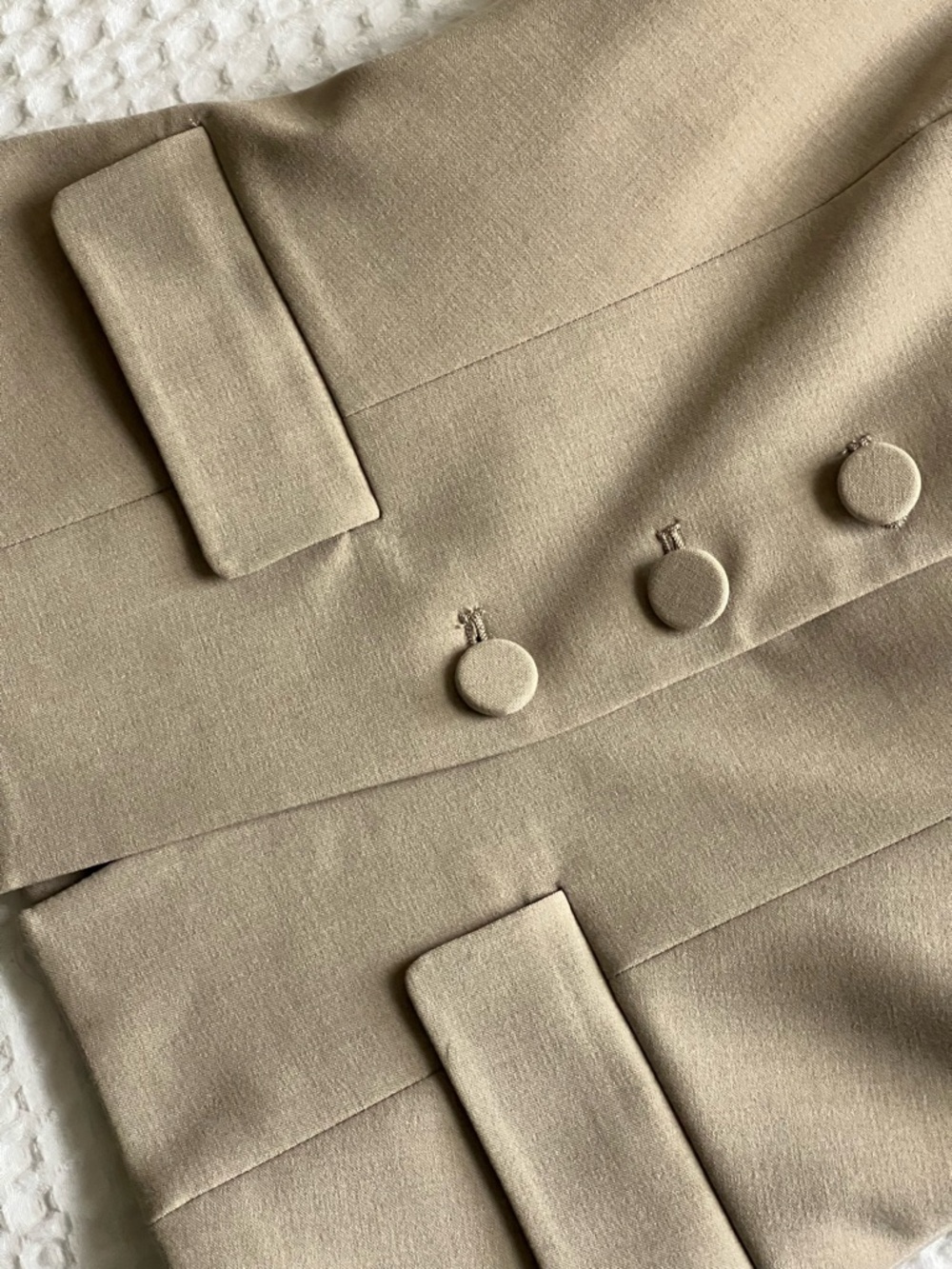 Zara Taupe Square Neck Short Sleeve Button Blouse - Picture 5 of 7